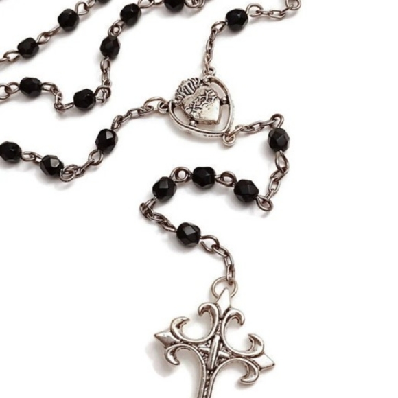 Gothic Victorian Black & Silver Rosary HAND MADE by Vexed Jewelry Goth Necklace - Picture 5 of 6
